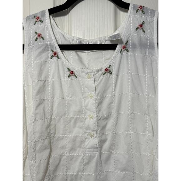 Cabernet White Cotton Sleeveless Nightgown XL | Cottagecore Sleepwear - Picture 2 of 6